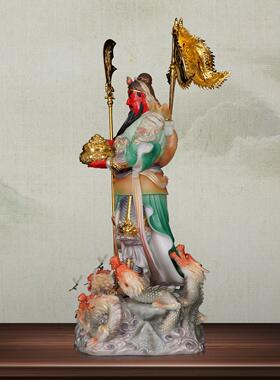 汉白玉关羽神像令旗聚宝盆五龙二爷立刀财神爷摆件供奉开业乔迁