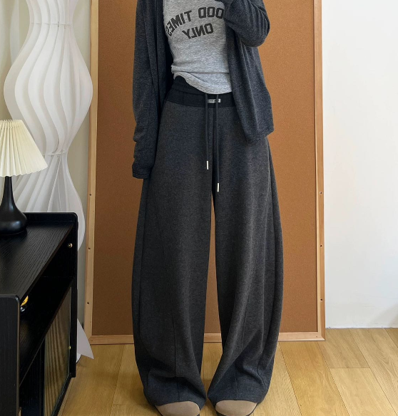 【小田tia专享】 奥利绒 加厚撞色香蕉裤显瘦修饰腿型阔腿裤女 - 图2