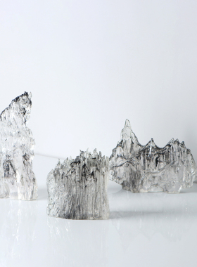 新中式水墨透明树脂雕塑假山摆件酒店客厅L办公室桌面家居玄关饰