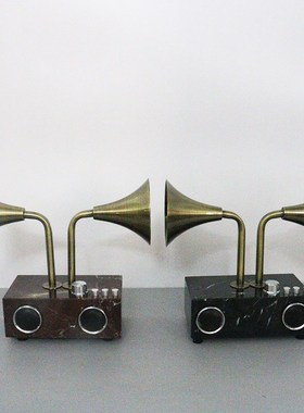 简约现代轻奢大理石留声机样板间家居客厅N书房创意桌面装饰摆件