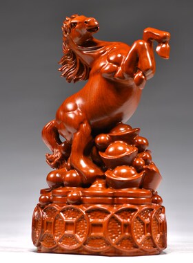 花梨木雕马d摆件实木生肖马到成功家居客厅办公桌面装饰红木工艺