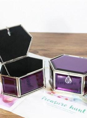 欧式玻璃首饰盒摆件紫色创意F新品软装陈设家居装饰品