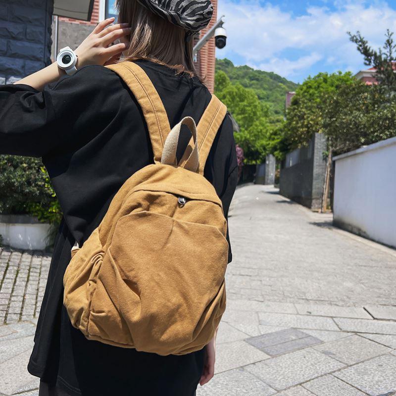 复古做旧水洗帆布包轻便迷你双肩包女ins风小巧日系逛街小型背包 - 图1