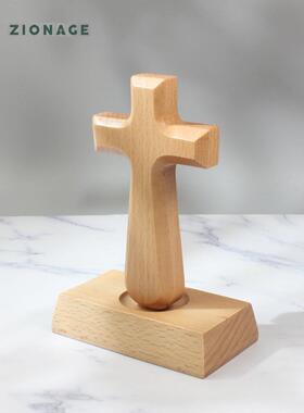 和平礼品实木十字架装饰品家庭装饰自然山毛榉办公桌办公装饰品家