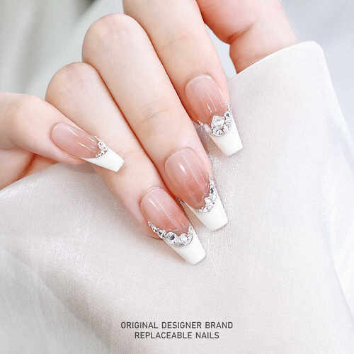 再变 桃香醉人美甲纯手工穿戴甲法式甜美闪钻显气质手白中梯ZB151 - 图0