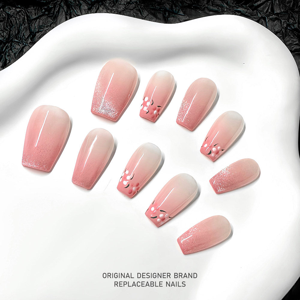 再变 芝芝桃桃美甲纯手工穿戴甲裸色气质彩绘仙气美甲短梯ZB03,淘宝优惠券,粉丝福利购,淘宝优惠卷