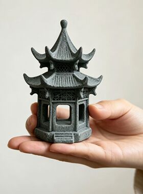 新中式古风重檐亭青砂石摆件家居客厅书房茶桌装饰鱼缸微景观摆设
