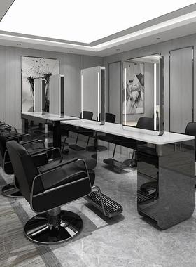 理发店网红款带柜单双面镜台美发店简约带灯烫染镜发廊剪发圆镜子