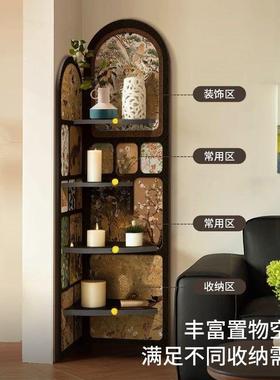 中古转角柜子床头落地摆件装饰书架客厅收纳复古三角柜墙角置物架