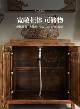 A9L新中式实木浴室柜组合小户型仿古卫生间落地式洗手脸台上盆洗