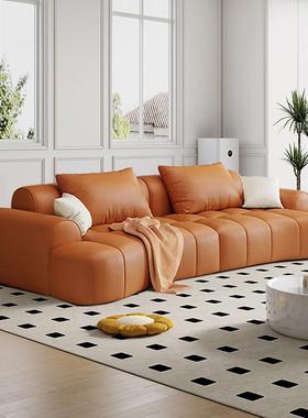 法式奶油风客厅布艺沙发小户型猫抓布弧形棉花糖豆腐块钢琴键直排