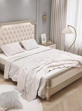 美式轻奢实木床法式主卧大床高端卧室婚床现代简约皮艺拉扣双人床