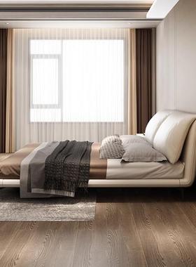 意式极简大象耳朵真皮床简约现代主卧设计师奶油风软包卧室大床