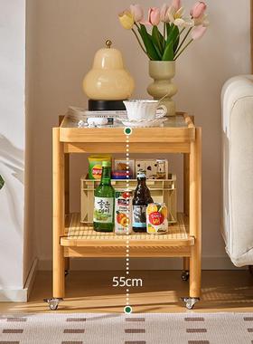 日式移动沙发边几客厅玻璃小茶几创意角几边柜小方桌藤编置物架子