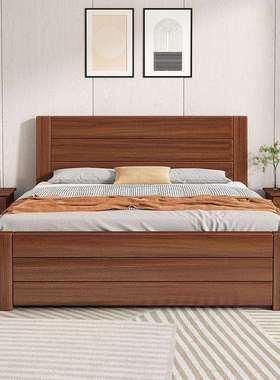 一米五卧室家用1.2米1米出租房单人床新中式实木床1米8加厚双人床