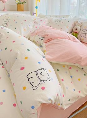 小清新亲肤水洗棉四件套A类母婴级卡通宿舍床单被套三件套
