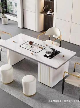 现代简约岩板茶桌椅组合轻奢阳台办公室小茶几石板茶台烧水壶一体