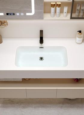 奶油风卫生间洗脸奇美石肤感一体盆浴室柜洗漱洗手池台盆圆角组合