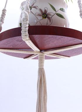 花盆网托盘园艺创意绿植悬挂托盘手工编织棉绳花盆吊篮花架