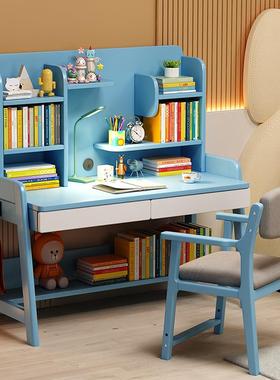 实木书桌儿童简约现代学习桌书架一体小学生卧室家用写字桌椅套装