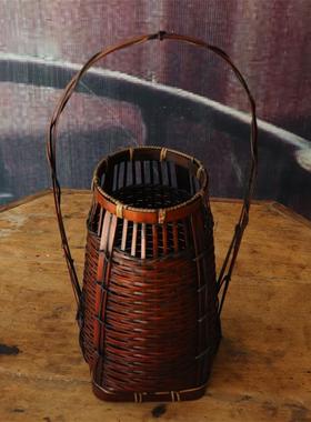 手工竹编花篮装饰编织绕藤花器中式花插工艺品竹制品插花篮竹制品