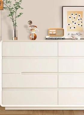 $奶油风实木%五斗柜卧室客厅薄款收纳柜床尾阳台意式%%收纳柜整装