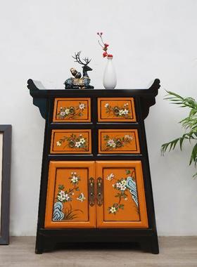 复古实木床头柜中式彩绘家用卧室民宿客厅沙发主卧床边小柜免安装