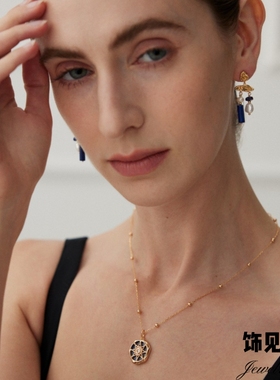 法式轻奢宫廷复古风青金石八角星芒项链小众高级感气质珍珠耳环女
