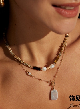 新中式小众轻奢虎眼石红石图画石项链女复古气质高级感叠戴锁骨链