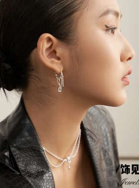 法式海蓝色托帕石复古戒指高级感气质不规则耳饰小众轻奢锁骨链女