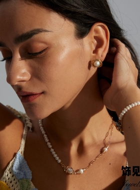 法式高级感设计拼接天然珍珠项链轻奢小众气质锁骨链简约时尚耳钉