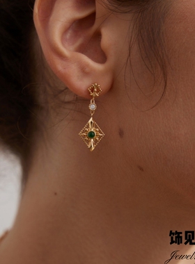 法式宫廷复古风彩色锆石手链时尚多巴胺小众长款耳环轻奢纯银戒指