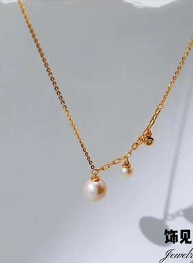 小叮当大小天然珍珠锆石项链气质女人味锁骨链S925银极简精致颈饰