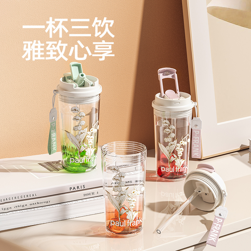 大嘴猴夏天吸管水杯女生高颜值2024新款耐高温塑料便携随行杯杯子