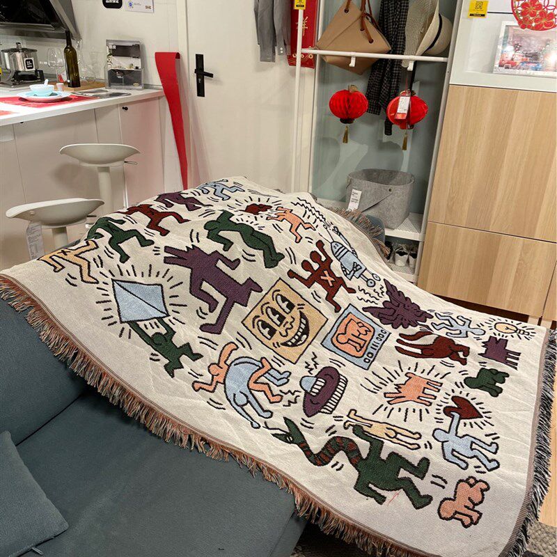 Keith haring涂鸦沙发x毯露营覆古装饰挂毯盖毯床毯毛毯针织毯挂,淘宝优惠券,粉丝福利购,淘宝优惠卷