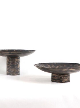 新款现代简约新中式轻奢s描金金属圆形托盘收纳装饰家居创意软