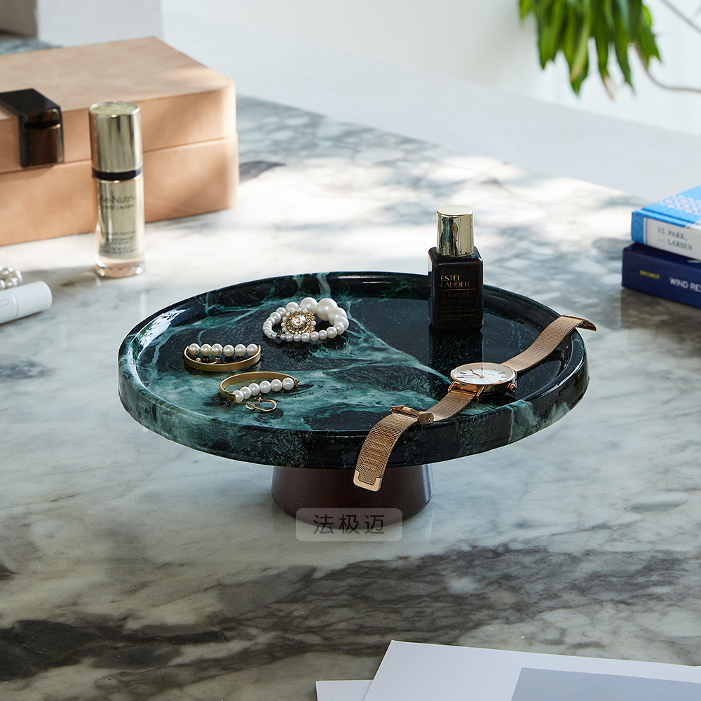 天然大理石高脚水果盘高级感香薰首饰托盘入户玄关收纳摆件置物架 - 图1