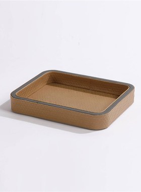 现代轻奢简约皮质托盘灰色高档置物盘样板房客厅T厨房桌面软装摆