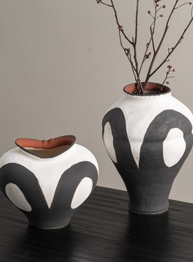 侘寂风法式中古风陶瓷花瓶复古做旧E陶罐民宿黑色花器家居客厅摆