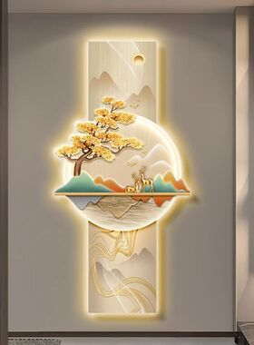 【2411人收藏】玄关led灯光入户挂画走廊过道装饰画轻奢挂画高档