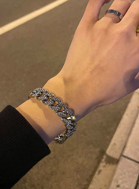 王一博同款镶钻古巴链手链男女