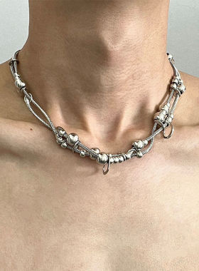 双层蛇骨链爱心圆珠项链男女