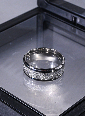 雾凇纹钛钢戒指男ins个性潮流
