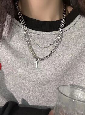 小众设计四芒星双层叠戴项链男