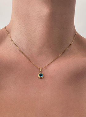 蓝色天使之眼钛钢精致锁骨链项链