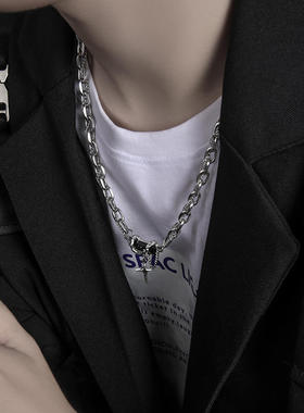 黑色缠绕芒星拼接项链男款帅气