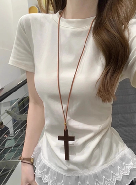 暗黑复古木质十字架吊坠项链小众