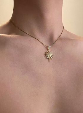 Vintage古着金色太阳花项链男