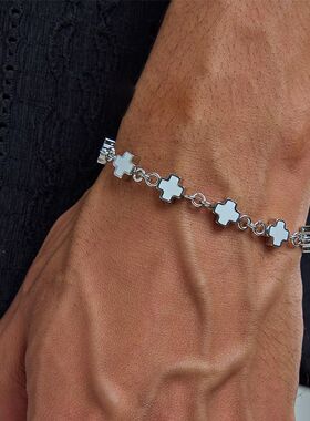 黑白色十字架手链小众设计高级感