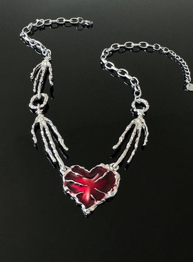 红色爱心朋克项链男亚文化